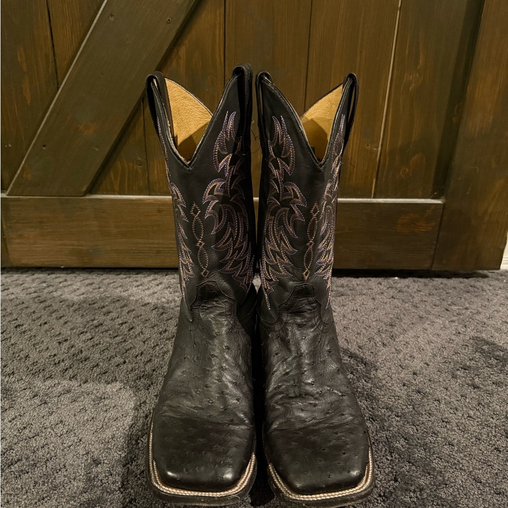 Men's Black Ostrich Leather Western Boots